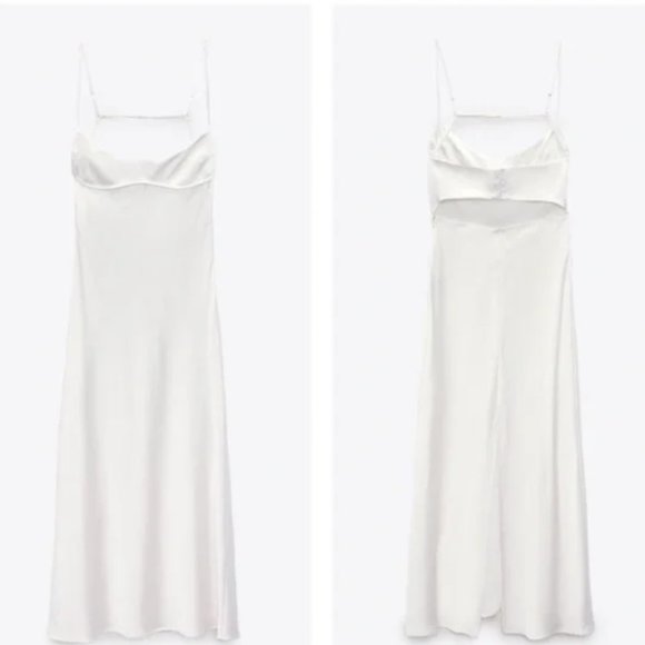 ZARA WHITE SATIN EFFECT CUT OUT BACK MIDI MAXI SLIP DRESS - Picture 17 of 17